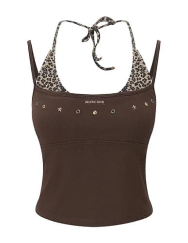 Aelfric Eden Women Sexy Leopard Halter Backless Tank Top Y2k Trendy Studded Camisole Crop Tops - Image 1
