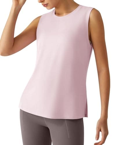 G4Free Womens Workout Tank Tops Loose High Neck Sleeveless Tanks Athletic Yoga Tennis Exercise Top (Light Pink,L) - Image 1