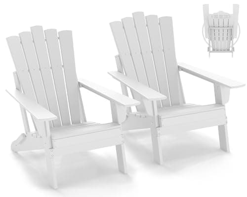 GREENVINES Folding-Adirondack-Chairs-Set-of-2 | HDPE Plastic | Throne Series | Fire Pit Chair | All Weather | for Outdoor Patio Deck Backyard Poolside | White