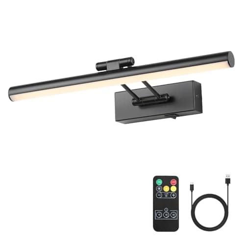 JOOSENLUX Battery Operated Picture Light Dimmable Wireless Gallery Lights Dual-Rods Swing Arm LED Wall Art Light 15.35" Black with Remote and Timed Off Wall Light - Image 1
