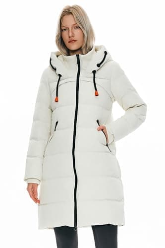 Orolay Women's Thickened Contrast Color Drawstring Down Jacket Hooded Parka Long Puffer Coat White XXL - Image 1