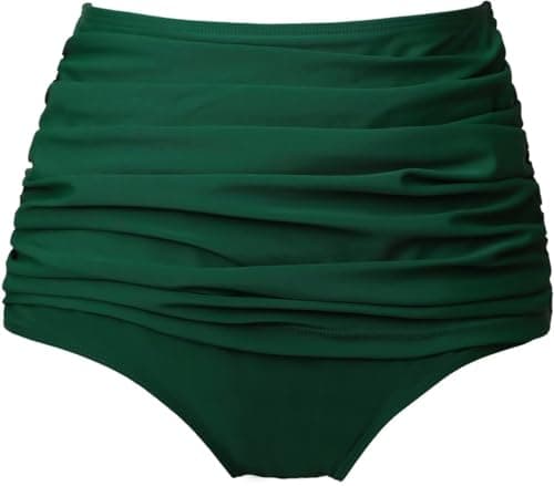 COCOPEAR Women's High Waisted Full Coverage Bikini Bottom Ruched Bathing Suit Bottoms for Women Tummy Control Swim Bottoms 1 Green 2XL - Image 1