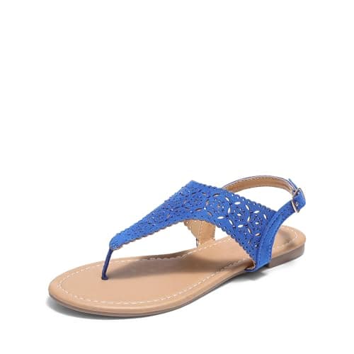 DREAM PAIRS Women's Rhinestone Casual Wear Cute Gladiator Flat Sandals Beach Dressy T-Strap Thong Sandals,Size 11,Royal/Blue,MEDINIE - Image 1