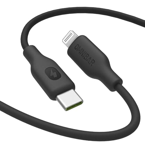 Omnibar 6FT Silicone USB C to Lightning Cable, Apple MFi Certified Fast iPhone Charger Cord, Tangle-Free Type C to Lightning Cable for iPhone 14/13/12/11/Pro Max/XR/XS, iPad Air/Mini/Pro, Black - Image 1