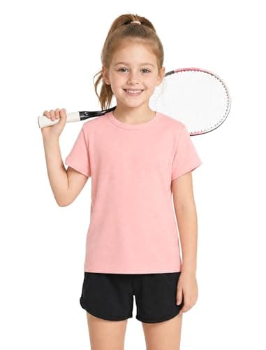 Wenlia Girls Athletic Shirts Short Sleeve Sports Tee Multi-Pack Summer Soft Activewear Tops, Pink, 9-10 Years, 140 - Image 1