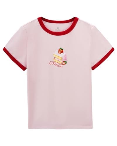 Stelle Girls Graphic Tees Short Sleeve Girls Shirts Cute Tops Crew Neck Casual Basic Summer T-Shirt for Kids Teen 12-13 Years(Berry Sweet|Pink,XL) - Image 1