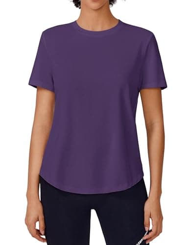 PINSPARK UV Protection Shirts for Women Soft Breathable Crew Short Sleeve Workout Tops for Women Athletic Running Garden Yoga Shirts,Deep Purple Medium - Image 1