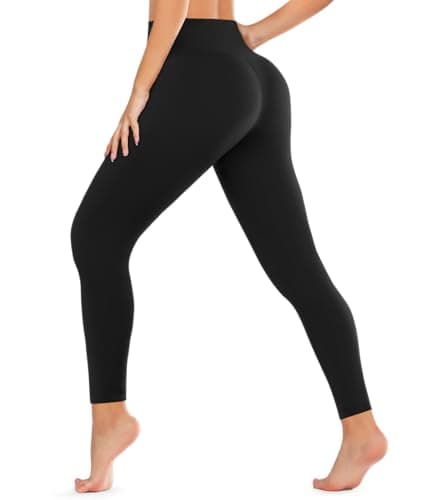 DHSO High Waisted Leggings for Women – Full Length Tummy Control Buttery Soft Yoga Pants for Workout Athletic Black Large-X-Large - Image 1