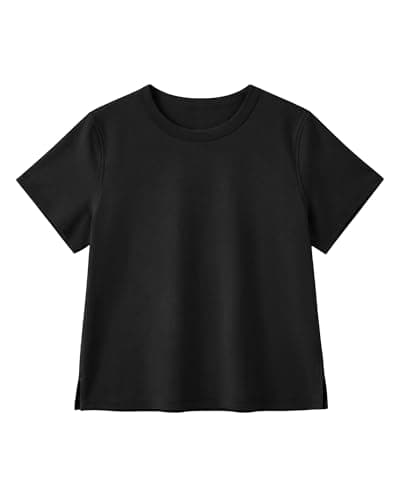 Stelle Women's Cotton T-Shirts Crewneck Short Sleeve Basic Tees Summer Casual Solid Crop Tops Black X-Small - Image 1