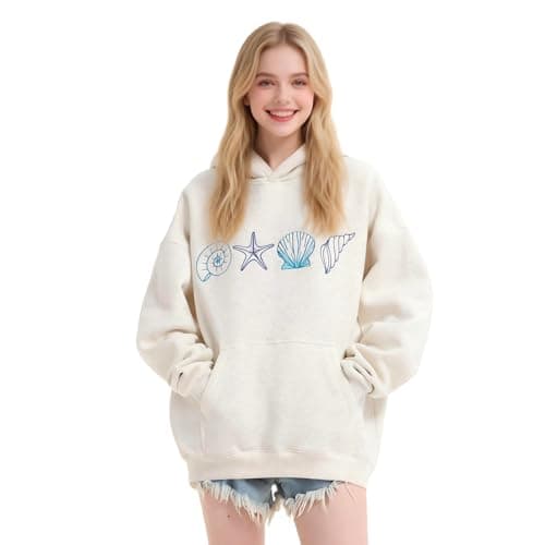 jnospne Hoodies for Teen Girls Cute Hoodies for Women Embroidered Oversized Hoodie Y2k Sweatshirts Preppy Clothes White - Image 1
