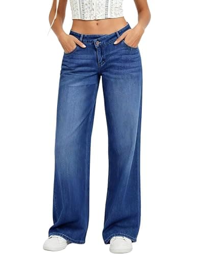 Flvsun Low-Rise Baggy Jeans for Women High Stretchy Wide Leg Boyfriend Jeans Loose Fit Y2K Trendy Denim Pants - Image 1
