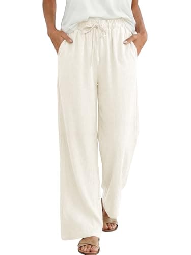 ANRABESS Women Wide Leg Palazzo Pants 2026 Summer Casual Loose Elastic High Waisted Flowy Lounge Beach Trousers Work Outfits White X-Large