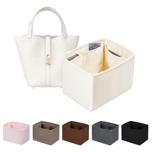 Purse Organizer Insert for Picotin 18/22, Satin Bag Organizer for Picotin Bags, Lightweight Purse Essentials for Women Luxury Handbags, Soft Touch Inner Liner with Multiple Pockets (Craie, PC22) - Image 1