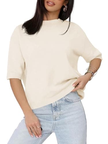 Saodimallsu Womens Short Sleeve Sweater Crew Neck Pullover Summer Lightweight Loose 2025 Knit Tops Dressy Casual Blouse White - Image 1