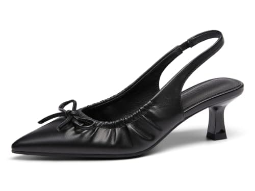 Coutgo Womens Slingback Low Kitten Heels Bow Pumps Work Party Dress Shoes - Image 1