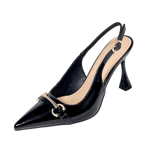YOUMANNI Women's Black High Heel Pumps with Ankle Strap & Textured Metal Buckle - 3.74" Comfortable Dress Shoes for Work, Party, and Daily Wear (2157-H27-B, Adult, Women, 8, Numeric, US Footwear Size System, Medium) - Image 1