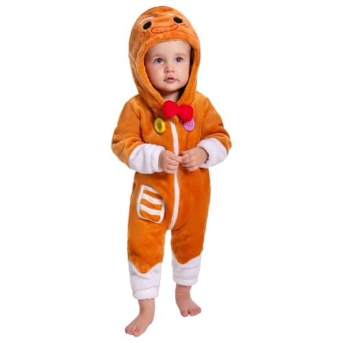 OLAOLA Baby Animal Costume Onesie, Unisex Toddler Gingerbread Romper, Plush Cosplay Dress Up Infant Outfits Christmas Halloween Costume - Image 1