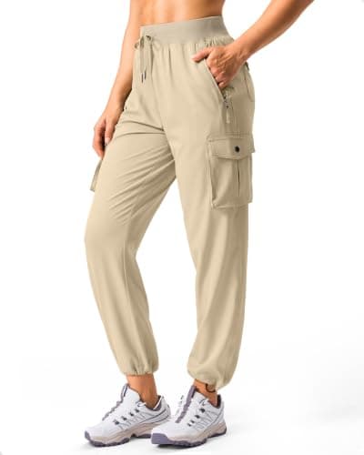 Soothfeel Women's Lightweight Hiking Cargo Pants with 6 Pockets 31" Quick Dry Travel Pants Casual Safari Jogger Outdoor, Light Khaki, S, - Image 1