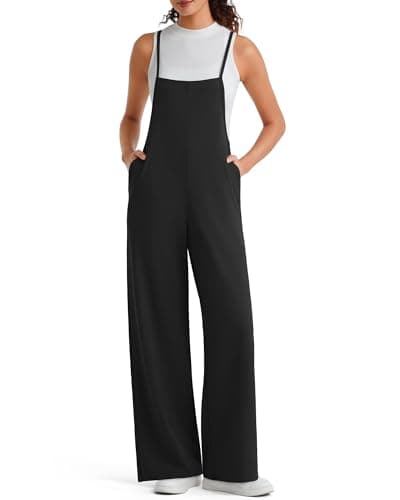 G4Free Sleeveless Jumpsuits for Women Casual Overalls with Pockets Adjustable Straps Wide Leg Rompers Loose Fit Soft(Black,XXL,Petite) - Image 1