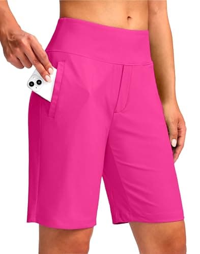 Viodia Women's 9" Long Swim Shorts Modest Swimsuits Bathing Suit Knee Length Bermuda Board Shorts for Women with Pocket Rosy - Image 1