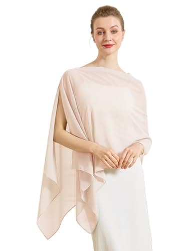 BEAUZSUZSANA Chiffon Cape Shawls for Evening Dress Soft Elegant Sheer Wraps Perfect for Weddings Parties (Peach) - Image 1