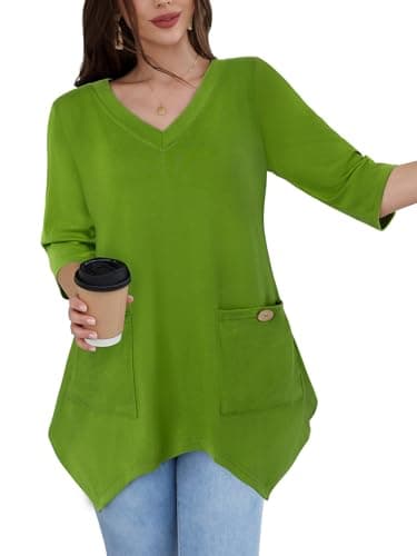 Bulotus Green T Shirts for Women Extra Long Tunic Tops Hankerchief Hem 2026 Spring Summer Wedding Party Vacation Garden Country Concert Outdoor Party Vacation Asymmetrical Tunics Sage Green M - Image 1