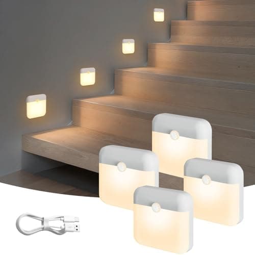 UMLAEN 4 Pack Motion Sensor Light Indoor, Rechargeable Night Light, 60LM, 2-Modes, Stick-on Battery Operated LED Sensor Light for Stairway, Hallway, Kitchen, Closet, Bedroom - Image 1