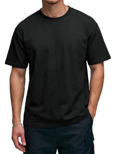 Comdecevis Black Shirts for Mens Relaxed Midweight Cotton Plain Thick Loose Fit Tees for Streetwear, 5XL - Image 1