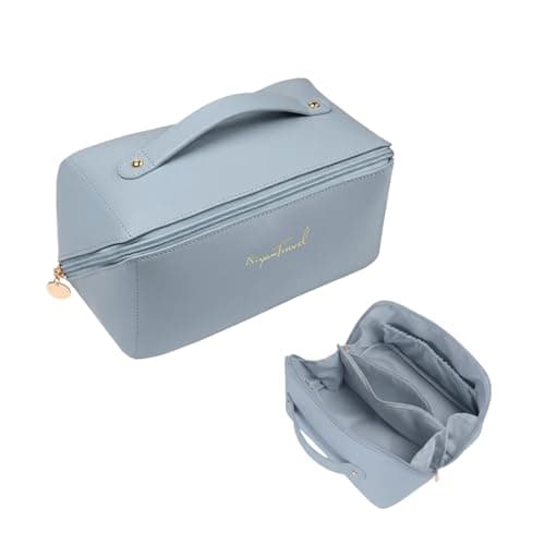 AGUA AGANKKUA FROANNTUUTIK Travel Makeup Bag,Large Capacity Cosmetic Bags for Women,Waterproof Portable Pouch Open Flat Toiletry Bag Pattern Makeup Bag - Image 1