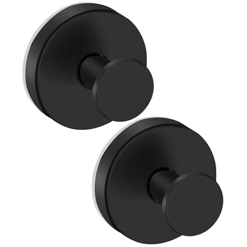 TACGEA Suction Cup Hooks for Shower, Wreath Hangers for Front Doors, Removable Towel Hooks for Bathroom Window Glass, Powerful Vacuum Shower Hook for Towel, Robe, Loofah - 2 Pack, Black - Image 1