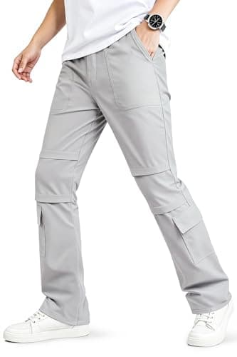 GINGTTO Cargo Pants for Men Slim Fit Stretch Hiking Pants Men Waterproof Grey Size 38 - Image 1