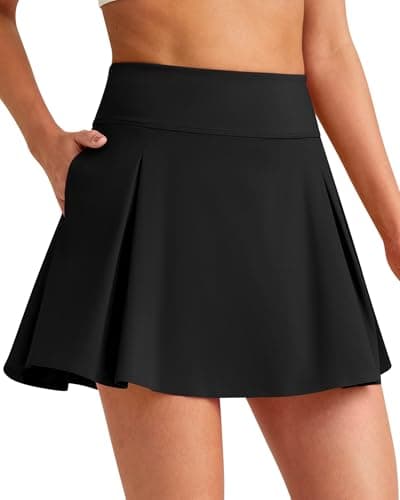 G4Free Tennis Skirts for Women High Waisted Golf Skorts Inner Shorts Summer Stretchy Athletic Skirt with Pockets(Black,S) - Image 1