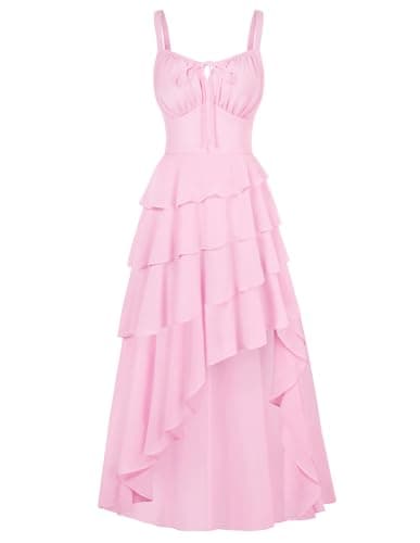 Scarlet Darkness Women's Ruffled Renaissance Corset Dress Pirate Gothic Dresses Summer Boho Fairycore Sundress Light Pink L - Image 1