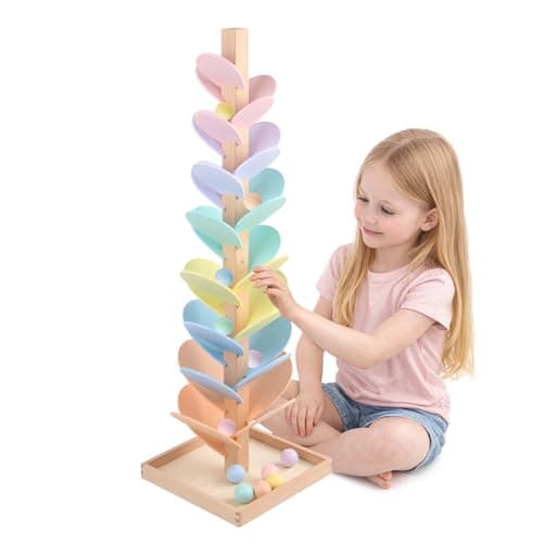 Marble Run Wooden Ball Drop Toys for 3-5 4-8 Wood Montessori Toys Music Tree for Toddlers Musical Game Learning Color Sorting Sensory Toys for Boys Girls 8-12 Gift (Height: 27.8in) (1.1in Balls) - Image 1