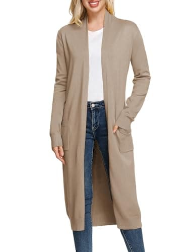 GRACE KARIN Womens Long Cardigan Sweater Summer Cardigans Lightweight Business Casual Outfits Essentials Clothing Cream - Image 1