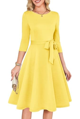 RUMIA Cocktail Dresses for Women 3/4 Sleeve Vintage Wedding Guest Dresses Summer Formal Dress Yellow M - Image 1
