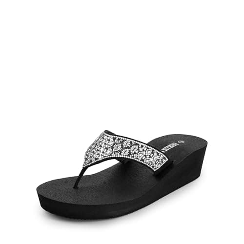 DREAM PAIRS Women's Rhinestone Platform Wedge Flip Flops Summer Beach Comfortable Thong Sandals,Size 8,Water Drop,SDFF2401W - Image 1