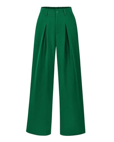 BTFBM Women High Waist Palazzo Pants Summer 2026 Casual Wide Leg Trousers Loose Work Office Business Suit Pant Pockets(Green, Medium) - Image 1