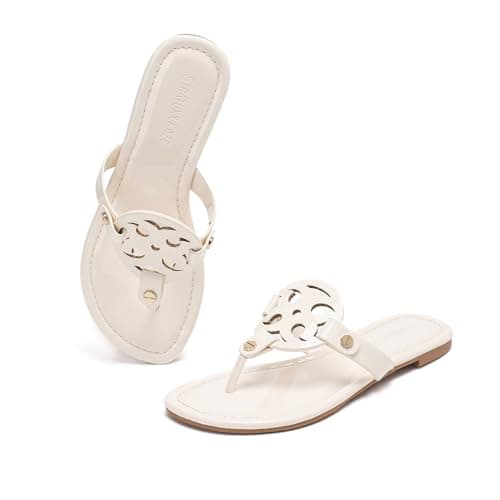 Stratuxx Kaze Women's Dressy Patent Leather Thong Sandals with Memory Foam,Comfy Beach Slides Slip On Flat Sandals for Women - Image 1