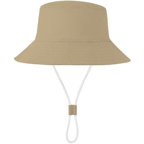 Baby Sun Hat UPF 50+ Sun Protective Toddler Bucket Hat Summer Kids Beach Hats Wide Brim Outdoor Play Hat for Boys Girls Pure Khaki 3-6 Months - Image 1