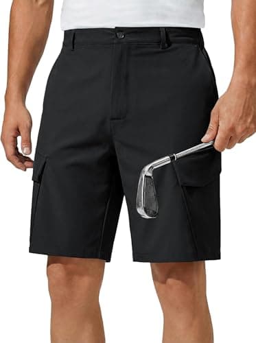Runcati Mens 9" Golf Shorts Quick Dry Stretch Lightweight Elastic Waist Work Hiking Summer Dress Shorts with 4 Pockets Black - Image 1
