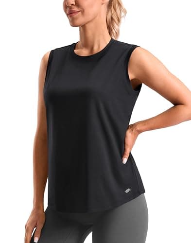 Viodia Women's Sleeveless Loose Fit Workout Tops Quick Dry Running Athletic Shirts High Neck Tennis Yoga Tank Tops for Women Black L - Image 1