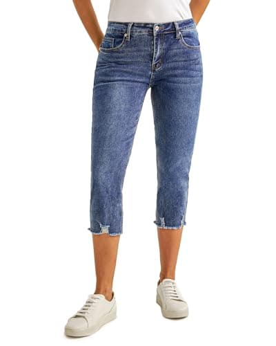 luvamia Jean Capri Pants for Women High Waisted Ripped Skinny Jeans for Women Trendy Stretch Y2K Jeans Blue Jeans Pantalones para Mujer Cute Outfits Vintage Blue Medium Fit Size 8 / Size 10 - Image 1