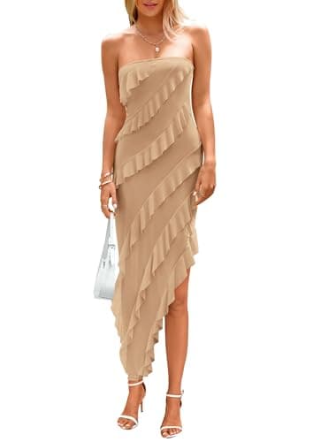 PRETTYGARDEN Summer Wedding Guest Dresses for Women 2026 Spring Cocktail Prom Graduation Bodycon Backless Elegant Midi Dress (Apricot,Small) - Image 1