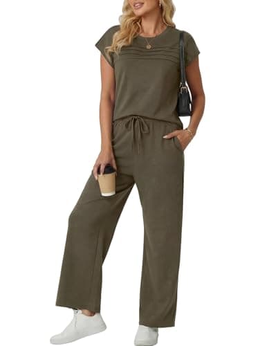 GRECERELLE Matching Sets for Women 2 Piece Summer Travel Outfit Cap Sleeve Top and Wide Leg Pants Set with Pockets Casual Lounge Vacation Airport Outfit - Image 1