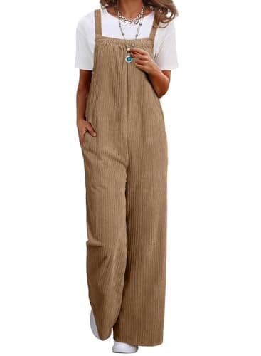 Happy Sailed Womens Overalls Winter Fall Corduroy Overall Casual Sleeveless Junpsuit Wide Leg Long Pants Rompers with Pockets Khaki Medium - Image 1