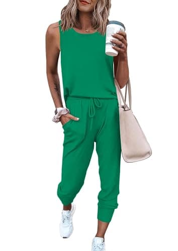 PRETTYGARDEN Women's Two Piece Outfit Sets Casual Summer Sleeveless Matching Lounge Wear Spring Travel Clothes Tracksuit (Green,X-Large) - Image 1