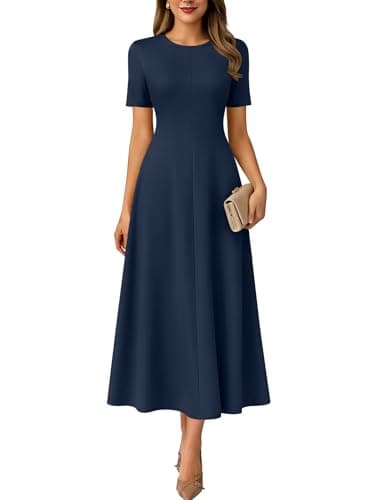 ANRABESS Womens Summer Maxi Dresses Casual Short Sleeve Elegant Classy Vintage 2026 Spring Flowy Cocktail Dress 80s Outfit Navy Blue Small - Image 1