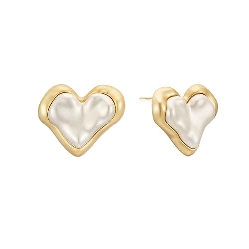 Sylph Gold Heart Statement Earrings for Women Sterling Silver Posts Gold Chunky Earrings Geometric Heart Stud Earrings Dainty Earrings Jewelry - Image 1