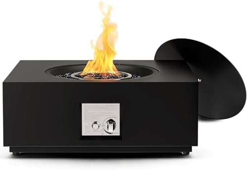 R.W.FLAME 28" Square 2-in-1 Propane Fire Pit Table - 40000 BTU CSA Certified with Electronic Ignition, Glass Stones & Weather Cover for Patio, Backyard, Deck Gatherings - Image 1